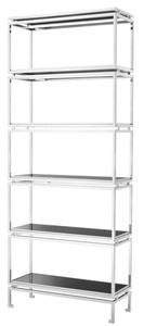 4251287781441 - Edelstahl Regalschrank mit schwarzen Glasplatten 90 x 35 x H 2235 cm - Luxus Wohnzimmerschrank