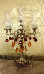 4251287781991 - Barock Kristall Hockerleuchte - H 86 cm - Rot   Orange - Luxus Kollektion