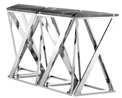 4251287782363 - Luxus Konsolen 5er Set in silber mit schwarzem Marmor 143 x 41 x H 805 cm - Designer Hotel MÃ¶bel