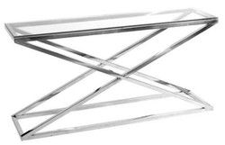 4251287782370 - Designer Edelstahl Konsole mit Glasplatte in silber 150 x 40 x H 74 cm - Luxus MÃ¶bel