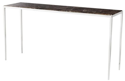 4251287782622 - Wohnzimmer Konsole in silber mit brauner Marmorplatte 152 x 40 x H 76 cm - Luxus QualitÃ¤t