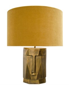 4251287786750 - Luxus Tischlampe in antik messing mit ockerfarbenen Lampenschirm 605 x H 75 cm - Hotel Restaurant Lampen