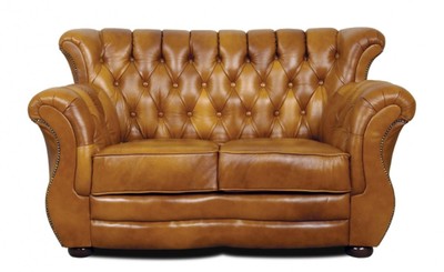 4251287786866 - Luxus Chesterfield Echtleder 2er Sofa Braun 150 x 85 x H 90 cm - Echtleder MÃ¶bel