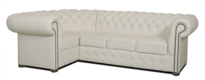 4251287787580 - Chesterfield Echtleder Ecksofa WeiÃ 260 x 160 x H 78 cm - Luxus WohnzimmermÃ¶bel