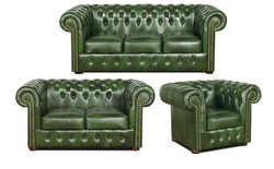4251287787641 - Chesterfield Wohnzimmer 3er Set GrÃ¼n - Luxus Echtleder MÃ¶bel