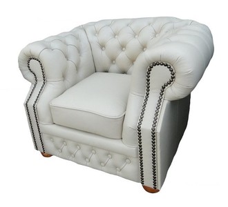 4251287787764 - Echtleder Sessel WeiÃ 120 x 90 x H 78 cm - Chesterfield MÃ¶bel