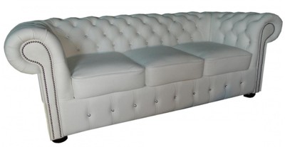 4251287787801 - Chesterfield Echtleder 3er Sofa in weiÃ mit Glitzersteinen 200 x 90 x H 78 cm - Luxus MÃ¶bel