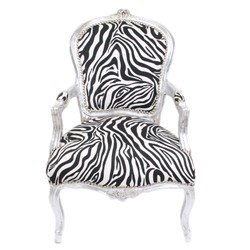 4251287787917 - Barock Salon Stuhl Zebra   Silber mit Armlehnen - BarockmÃ¶bel