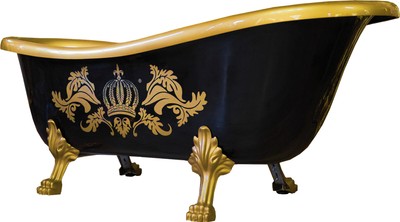 4251287788440 - PompÃ¶Ã¶s by Luxus Badewanne Deluxe freistehend von Harald GlÃ¶Ã¶ckler Schwarz   Gold   Schwarz 1470mm mit goldfarbenen LÃ¶wenfÃ¼ssen