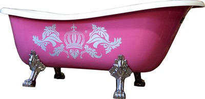 4251287788563 - PompÃ¶Ã¶s by Luxus Badewanne Deluxe freistehend von Harald GlÃ¶Ã¶ckler Pink   Silber   WeiÃ 1470mm mit silberfarbenen LÃ¶wenfÃ¼ssen