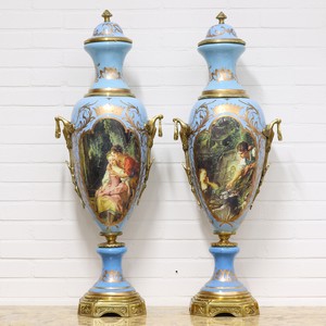 4251287788969 - Luxus Porzellan Vasen Set Hellblau Gold 30 x H 100 cm - Dekorationen im Barockstil 4251287788969 - Luxus Porzellan Vasen Set Hellblau Gold 30 x H 100 cm - Dekorationen im Barockstil