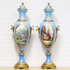 4251287789003 - Deko Vasen Hellblau Gold 30 x H 100 cm - Barockstil Porzellan Vasen Set 4251287789003 - Deko Vasen Hellblau Gold 30 x H 100 cm - Barockstil Porzellan Vasen Set