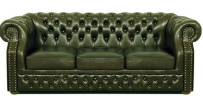 4251287789270 - Luxus Echtleder 3er Sofa DunkelgrÃ¼n 210 x 90 x H 80 cm - Chesterfield Sofa
