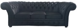 4251287789515 - Luxus Echtleder 3er Sofa Schwarz 210 x 90 x H 80 cm - Chesterfield MÃ¶bel