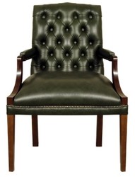4251287789546 - Echtleder Esszimmerstuhl mit Armlehnen in dunkelgrÃ¼n   braun 60 x 60 x H 100 cm - Chesterfield MÃ¶bel