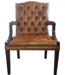 4251287789577 - Echtleder Esszimmerstuhl mit Armlehnen Braun   Dunkelbraun 60 x 60 x H 100 cm - Chesterfield MÃ¶bel