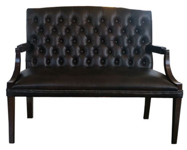 4251287789621 - Chesterfield Echtleder 2er Sitzbank mit Armlehnen Schwarz   Dunkelbraun 120 x 60 x H 100 cm - Luxus MÃ¶bel