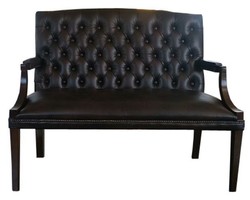 4251287789621 - Chesterfield Echtleder 2er Sitzbank mit Armlehnen Schwarz   Dunkelbraun 120 x 60 x H 100 cm - Luxus MÃ¶bel