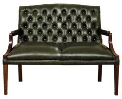 4251287789669 - Chesterfield 2er Sitzbank mit Armlehnen DunkelgrÃ¼n   Dunkelbraun 120 x 60 x H 100 cm - Echtleder MÃ¶bel