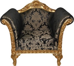 4251287789737 - Barock Lounge Sessel Schwarz Muster   Gold MÃ¶bel Antik Stil - Wohnzimmer Club MÃ¶bel Sessel - Limited Edition