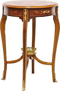 4251287789782 - Barock Beistelltisch mit Schubladen Braun Intarsien 60 x 86 cm - Antik Stil Beistelltisch - Limited Edition