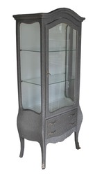 4251287790702 - Barock Vitrine in Grau Silber Glitzerlook - Vitrinenschrank - Wohnzimmerschrank