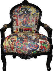 4251287790726 - Barock Kinder Stuhl Comic Lederoptik   Schwarz - Armlehnstuhl