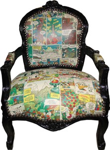 4251287790764 - Barock Kinder Stuhl Comic Lederoptik   Schwarz Mod2 - Armlehnstuhl