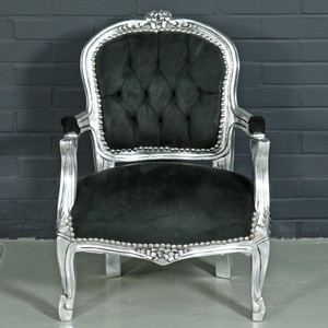4251287790795 - Barock Kinderstuhl Schwarz   Silber - KindermÃ¶bel im Antik Stil