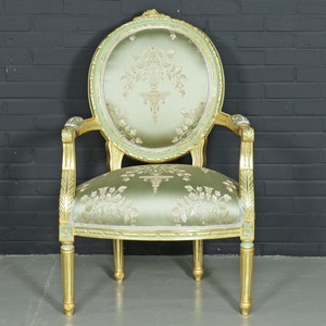 4251287790993 - Barock Salon Stuhl Medaillon Mod2 mit Armlehnen HellgrÃ¼n   Gold - Antikstil Stuhl