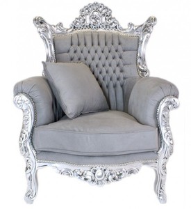 4251287791020 - Barock Sessel Al Capone mit Kissen in grau   silber - Antikstil WohnzimmermÃ¶bel