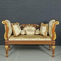 4251287791075 - Barock Sitzbank Gold Muster Braun 90 x 50 x H 70 cm - Antikstil Sitzbank 4251287791075 - Barock Sitzbank Gold Muster Braun 90 x 50 x H 70 cm - Antikstil Sitzbank