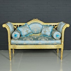 4251287791082 - Barock Sitzbank HelltÃ¼rkis Muster   Gold 90 x 50 x H 70 cm - Antikstil Sitzbank