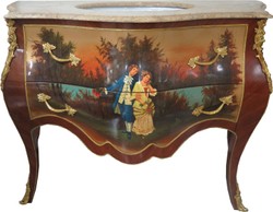 4251287791396 - Barock Waschtisch Braun mit Malerei und cremefarbener Marmorplatte - Luxus Barock BadezimmermÃ¶bel