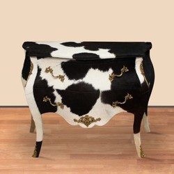 4251287791617 - Barock Kuhfell Kommode Schwarz   WeiÃ 100 x 50 x H 80 cm - Antik Stil MÃ¶bel