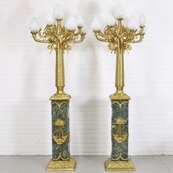 4251287791686 - Barock Stand Kronleuchter mit Marmor SÃ¤ulen Set Mod1 Schwarz-GrÃ¼n   Gold - Edel & Prunkvoll