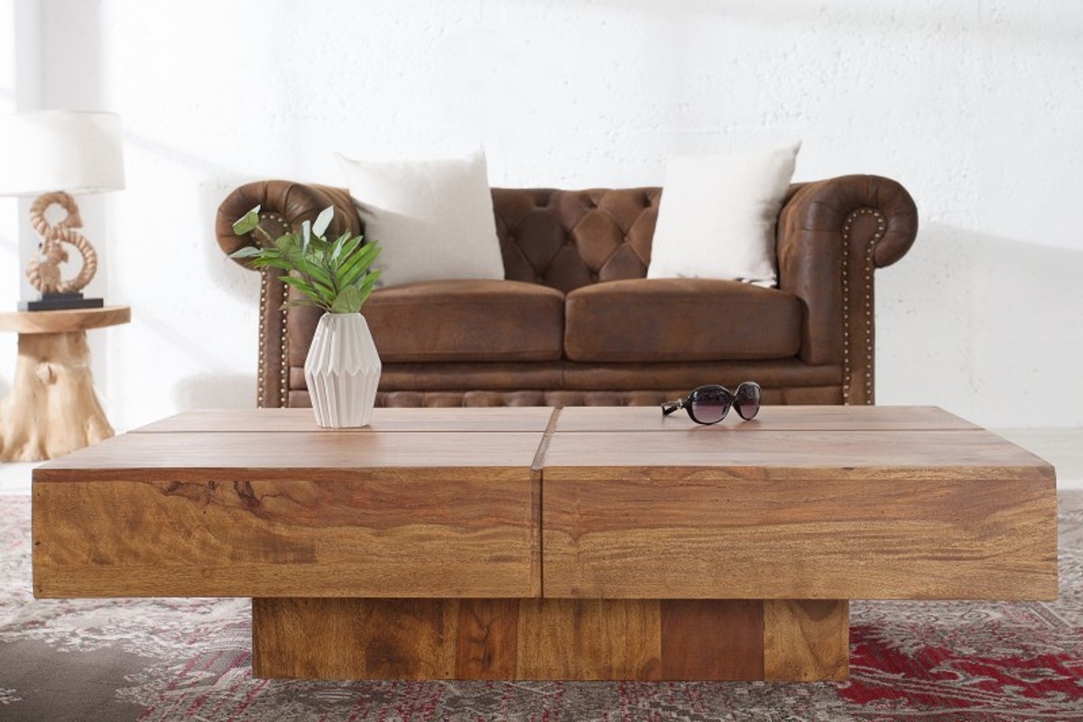 Tavolino da salotto in legno massello di design Casa Padrino nature 110 x  30 cm - tavolo da salotto