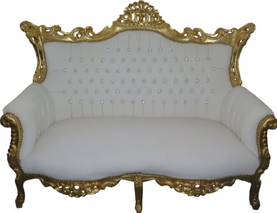 4251287794991 - Barock 2-er Sofa Master Weiß Lederoptik Gold mit Bling Bling Glitzersteinen - Antik Stil Möbel - Limied Edition 4251287794991 - Barock 2-er Sofa Master Weiß Lederoptik Gold mit Bling Bling Glitzersteinen - Antik Stil Möbel - Limied Edition