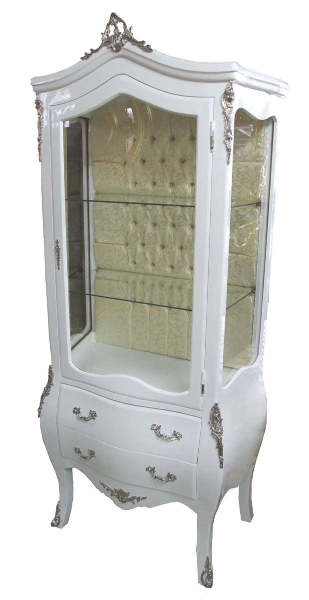 Casa Padrino Baroque Display Case White Silver Display Cabinet