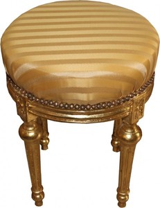 4251287796957 - Barock Sitzhocker - Rundhocker Gold Creme Streifen   Gold - Barock Hocker MÃ¶bel