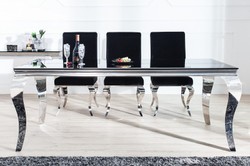 Casa Padrino Luxus Esszimmer Set Schwarz Silber Esstisch 180 cm + 6 Stühle Luxus Qualität Modern Barock Casa Padrino Luxus Esszimmer Set Schwarz Silber Esstisch 180 cm + 6 Stühle Luxus Qualität Modern Barock