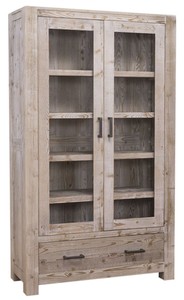 4251287799248 - Landhausstil Schrank Naturfarben 104 x 40 x H 180 cm - Wohnzimmerschrank im Landhausstil