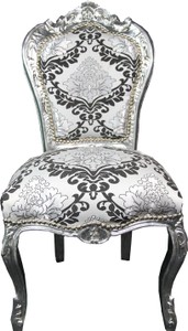4251287799699 - Barock Esszimmer Stuhl Silber Schwarz Muster Silber ohne Armlehnen - Antik Möbel 4251287799699 - Barock Esszimmer Stuhl Silber Schwarz Muster Silber ohne Armlehnen - Antik Möbel