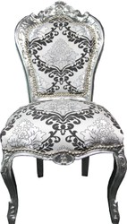 4251287799699 - Barock Esszimmer Stuhl Silber Schwarz Muster Silber ohne Armlehnen - Antik Möbel 4251287799699 - Barock Esszimmer Stuhl Silber Schwarz Muster Silber ohne Armlehnen - Antik Möbel