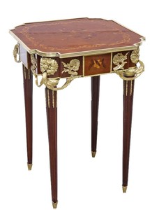 4251287799941 - Barock Beistelltisch Mahagoni Intarsien   Gold H75 x 50 cm - Ludwig XVI Antik Stil Tisch - MÃ¶bel