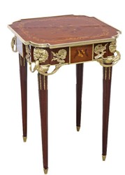 4251287799941 - Barock Beistelltisch Mahagoni Intarsien   Gold H75 x 50 cm - Ludwig XVI Antik Stil Tisch - MÃ¶bel