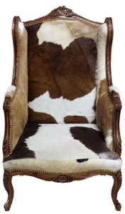 4251549300793 - Barock Lounge Thron Sessel Kuhfell Mod3 - Ohren Sessel - Ohrensessel Tron Stuhl B