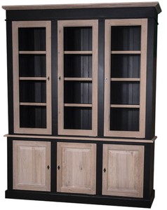 4251549300946 - Landhausstil Wohnzimmerschrank Schwarz   Naturfarben 182 x 48 x H 228 cm - WohnzimmermÃ¶bel im Landhausstil