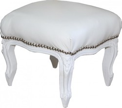 4251549302261 - Barock FuÃhocker WeiÃ   WeiÃ Lederoptik - Hocker MÃ¶bel