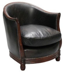 4251549303060 - Luxus Sessel Schwarz   Dunkelbraun 65 x 74 x H 74 cm - Echtleder WohnzimmermÃ¶bel